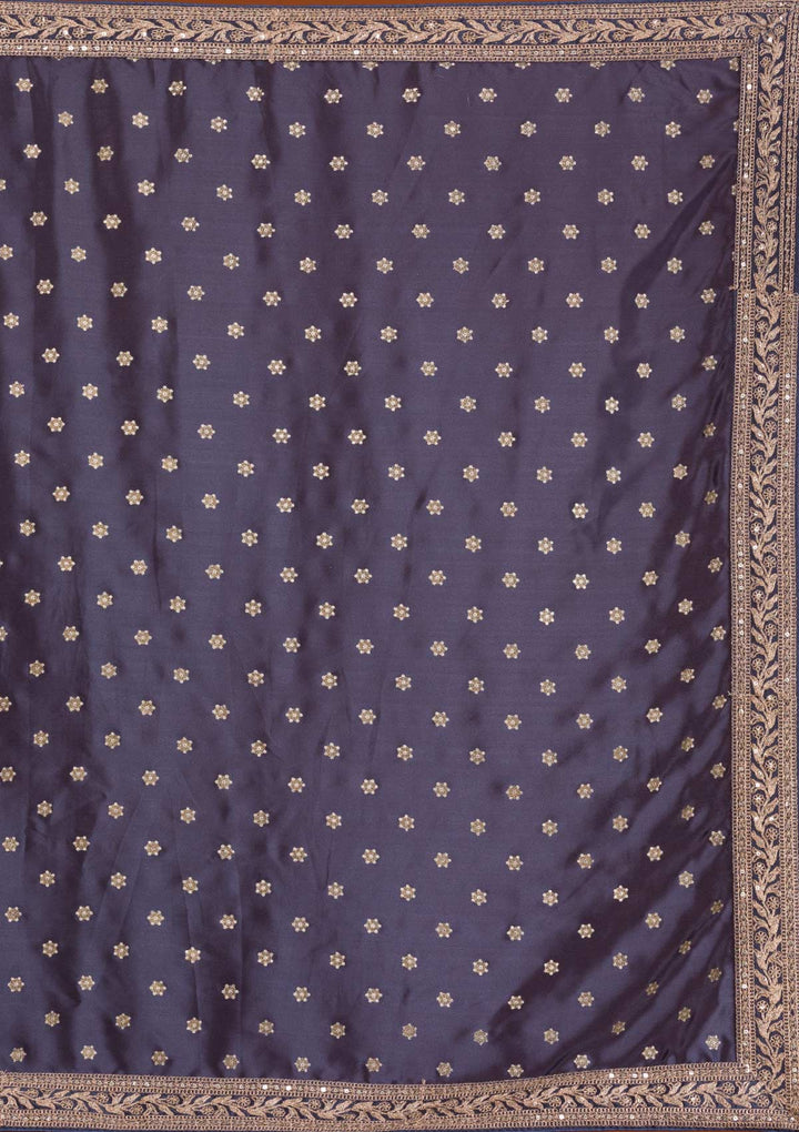 Dark Grey Sequins Semi Crepe Saree-Koskii