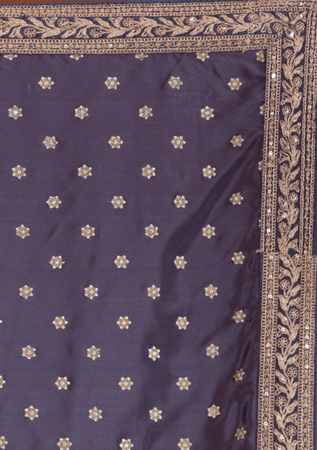 Dark Grey Sequins Semi Crepe Saree-Koskii