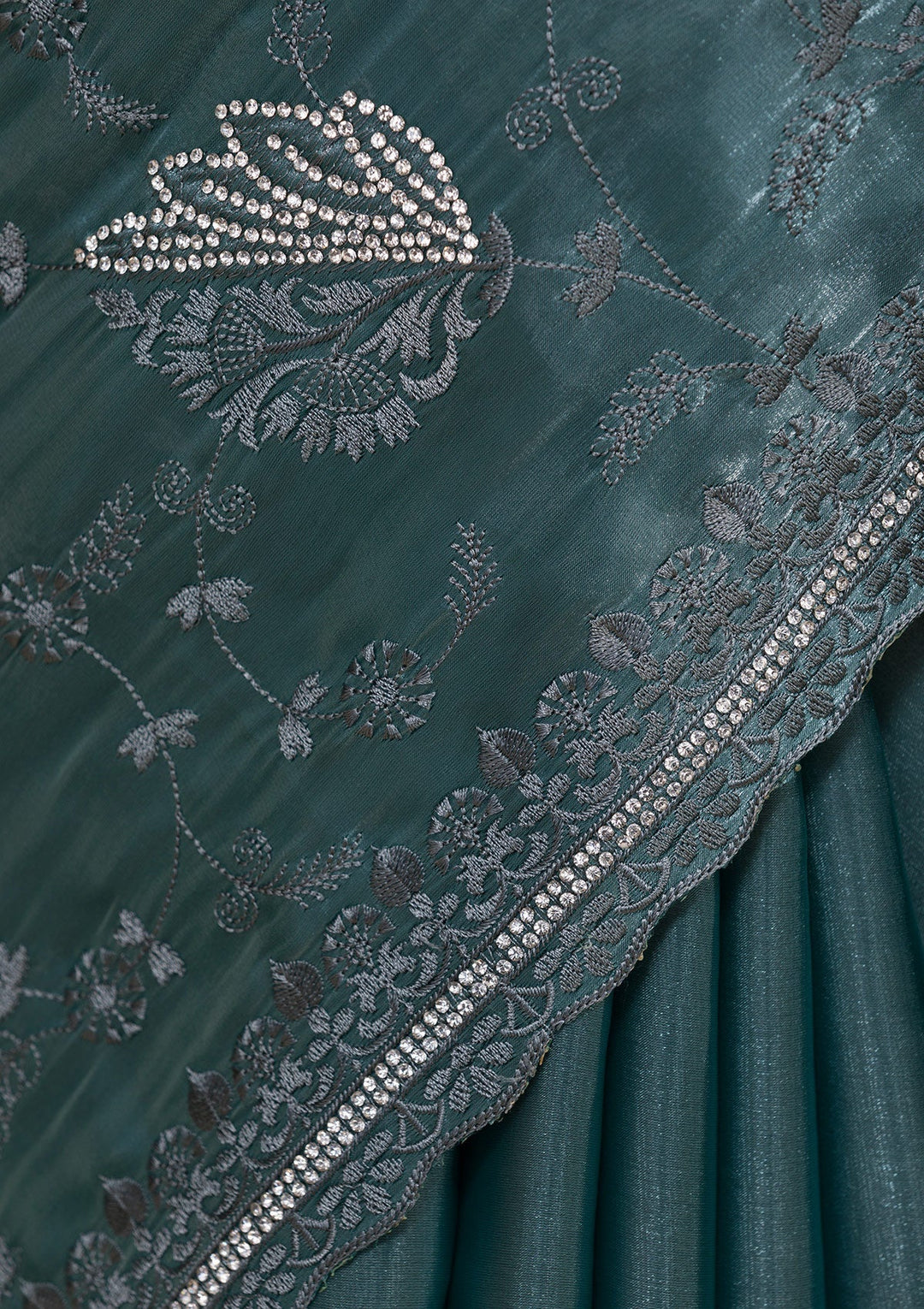 Ocean Blue Stonework Tissue Saree-Koskii