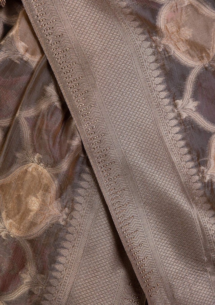 Dark Grey Swarovski Brocade Saree-Koskii