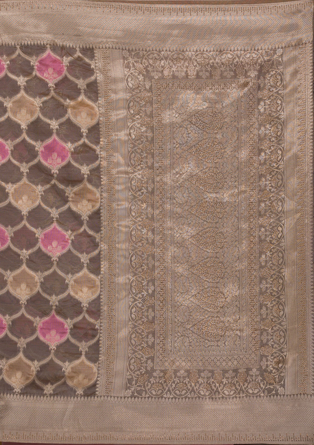 Dark Grey Swarovski Brocade Saree-Koskii
