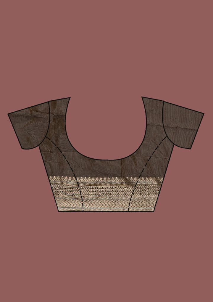 Dark Grey Swarovski Brocade Saree-Koskii