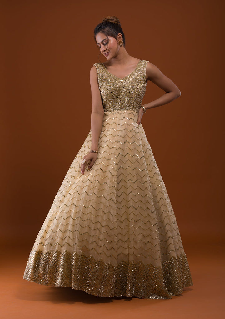 Gold Cutdana Net Designer Gown-Koskii