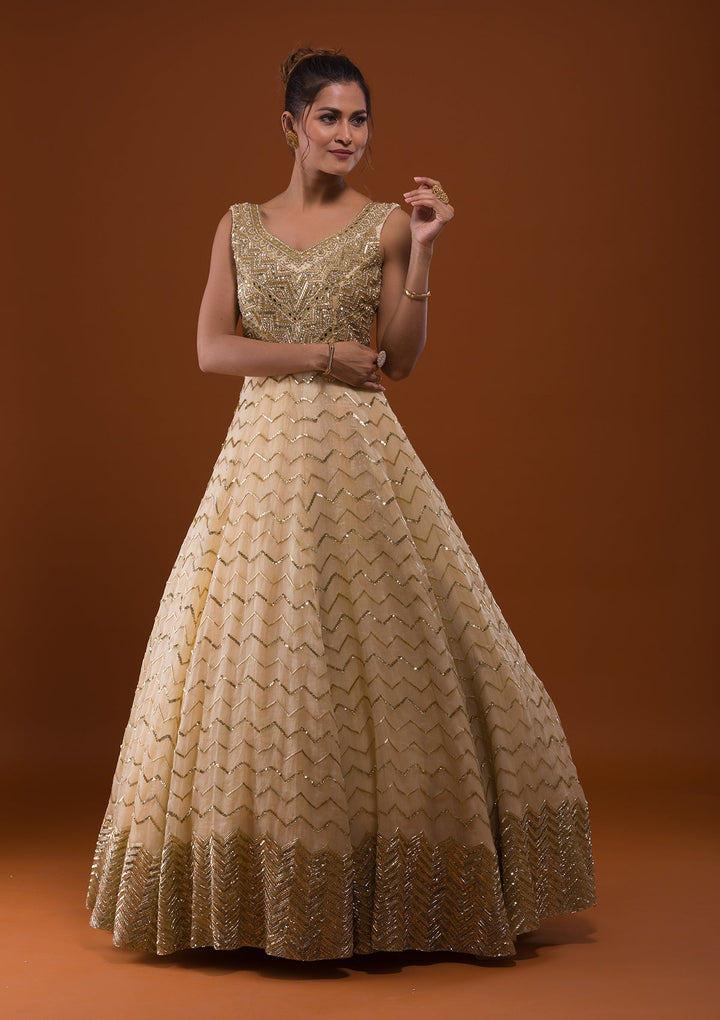 Gold Cutdana Net Designer Gown-Koskii