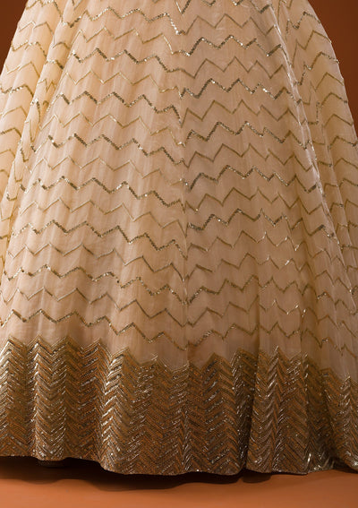 Gold Cutdana Net Designer Gown-Koskii