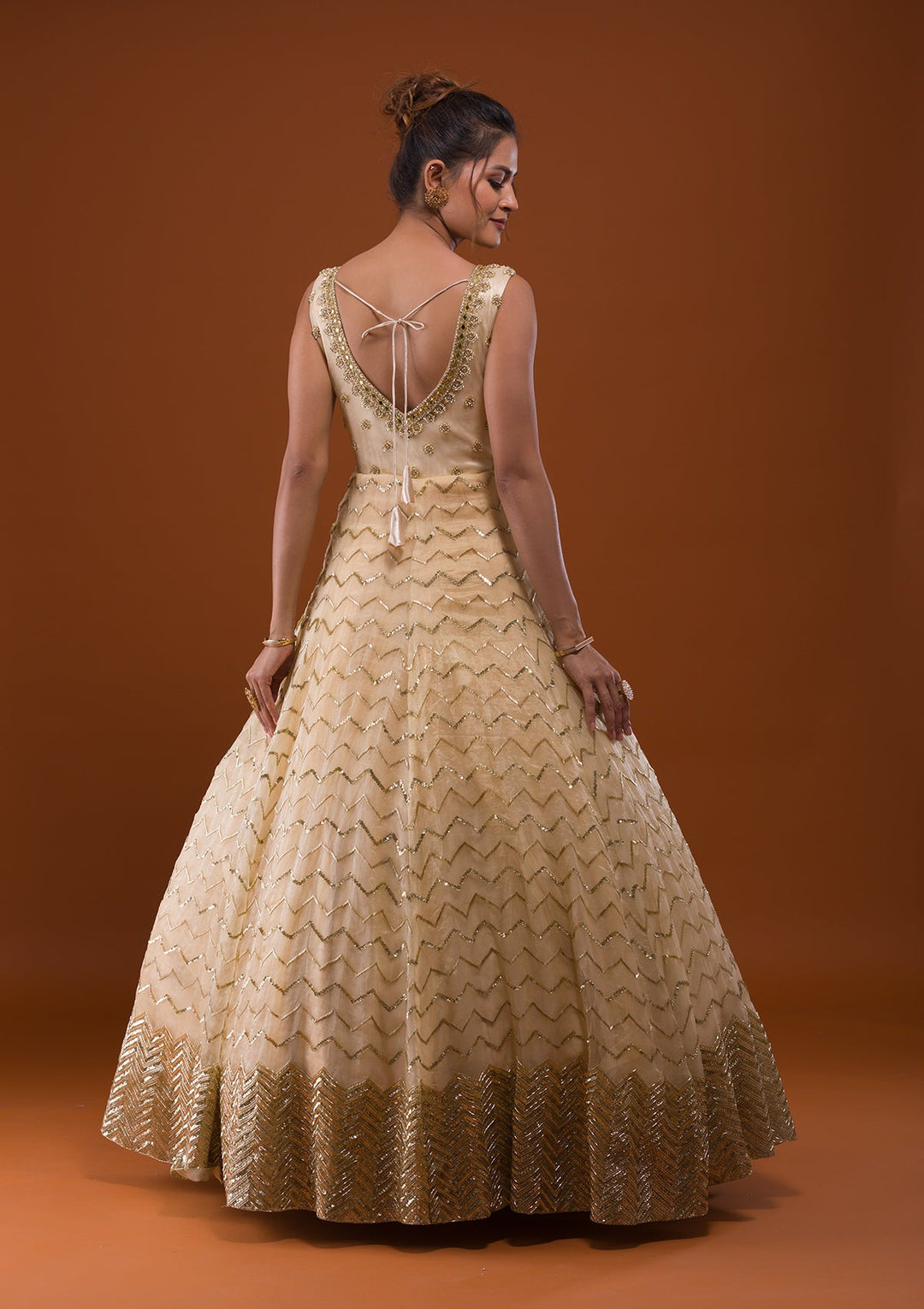 Gold Cutdana Net Designer Gown-Koskii