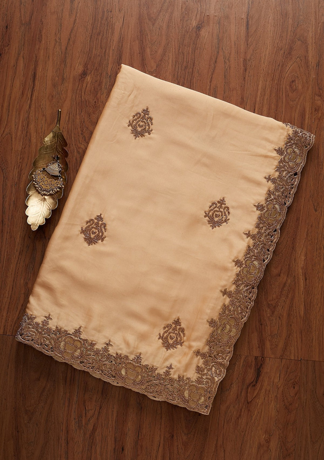 Gold Cutdana Satin Designer Saree - koskii