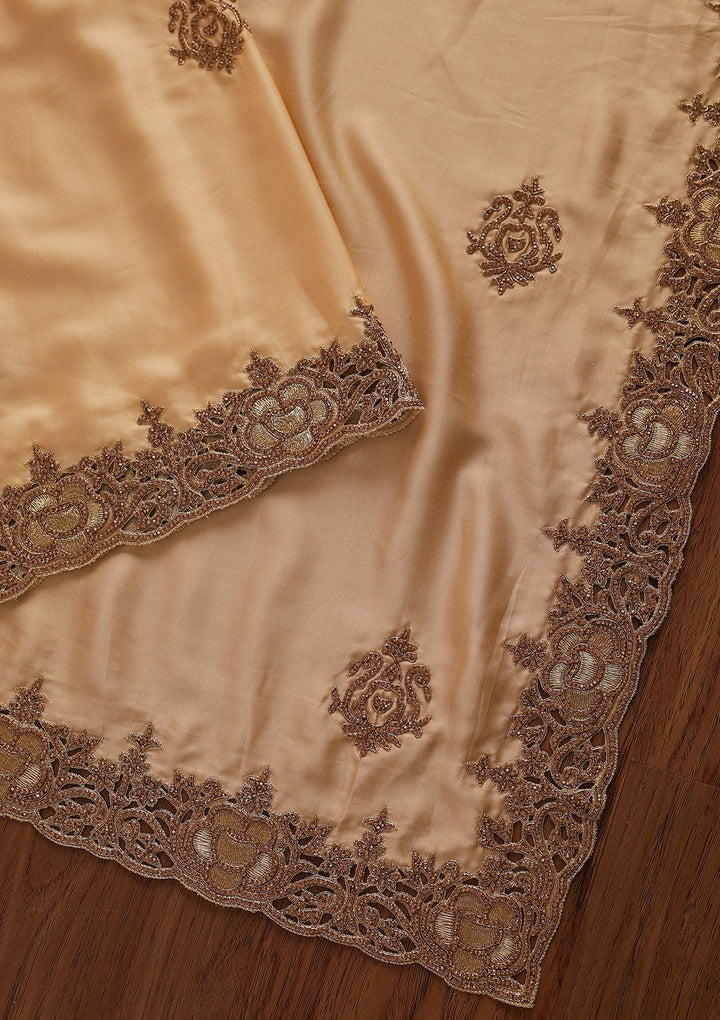 Gold Cutdana Satin Designer Saree - koskii