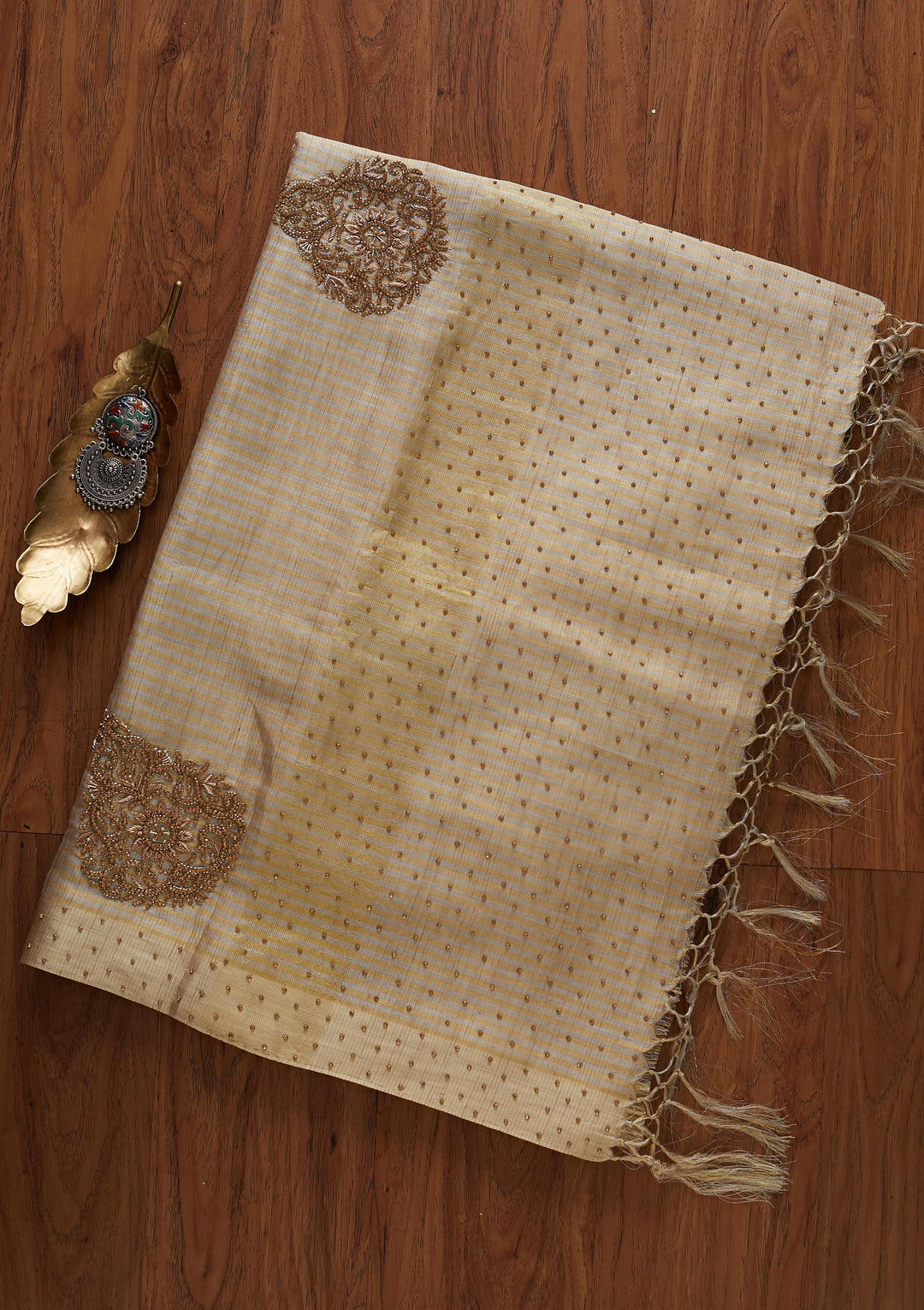 Gold Cutdana Tissue Designer Saree - koskii