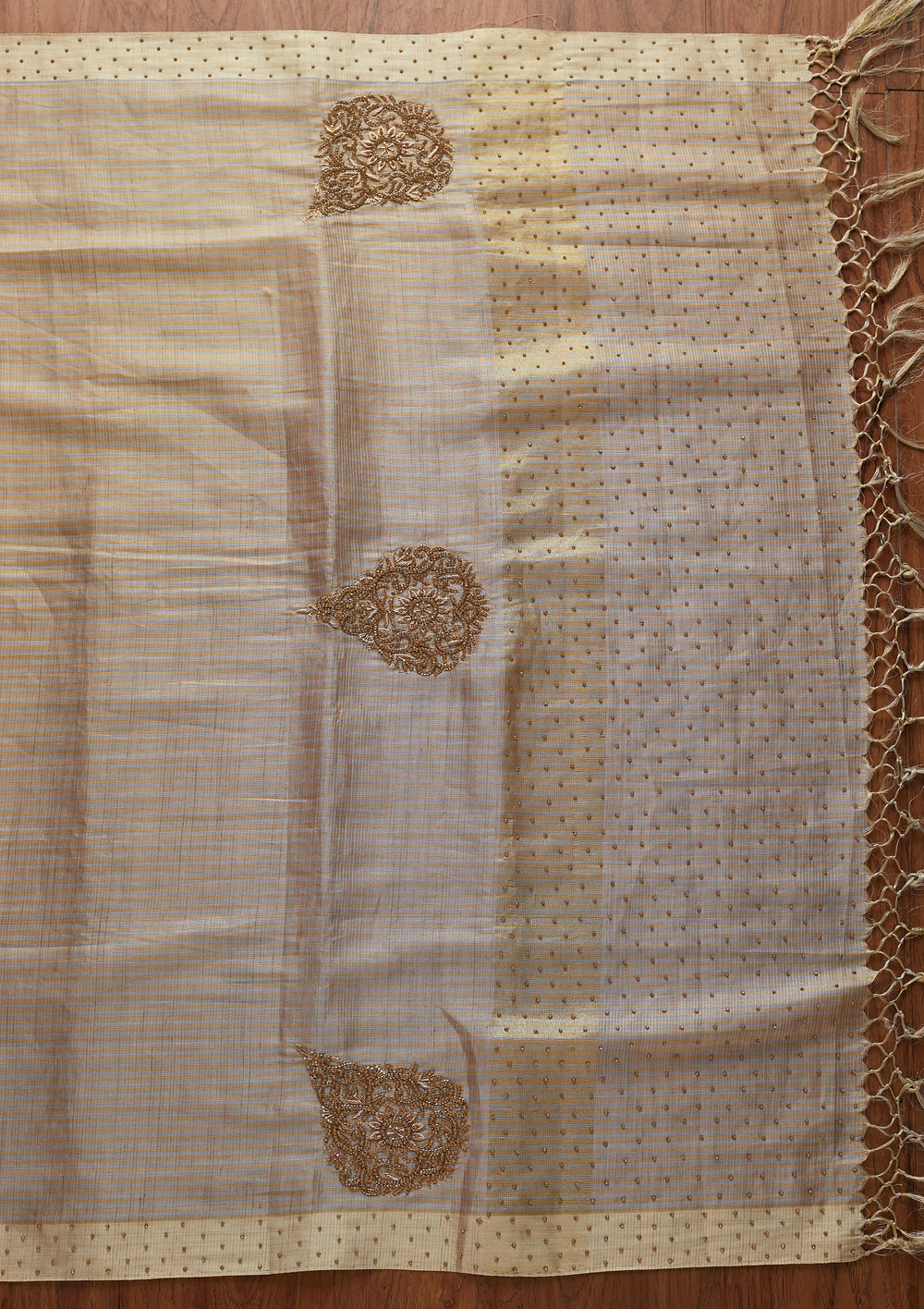 Gold Cutdana Tissue Designer Saree - koskii