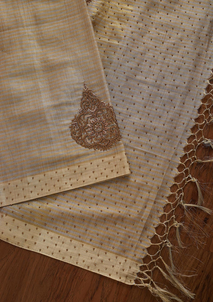 Gold Cutdana Tissue Designer Saree - koskii