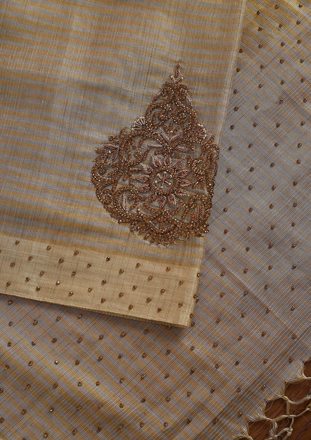 Gold Cutdana Tissue Designer Saree - koskii