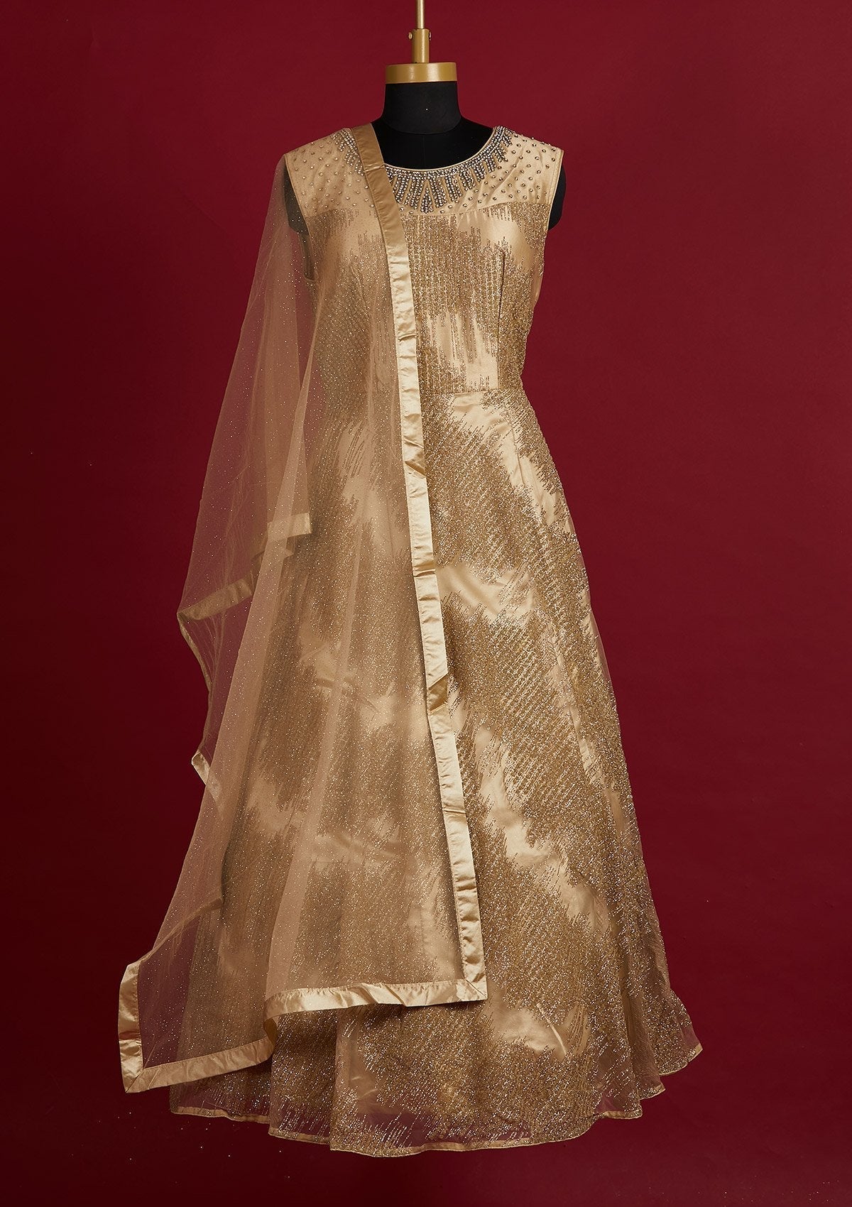 Gold Glitter Net Designer Gown - Koskii