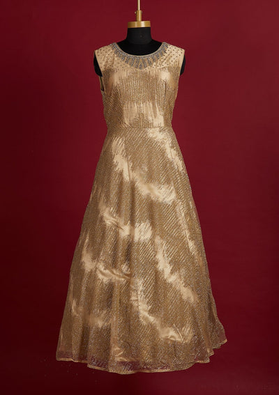 Gold Glitter Net Designer Gown - Koskii