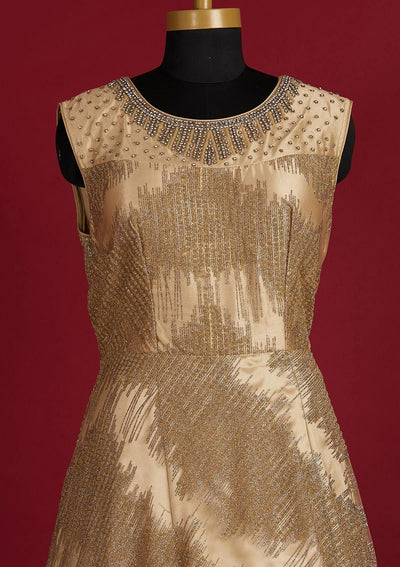 Gold Glitter Net Designer Gown - Koskii