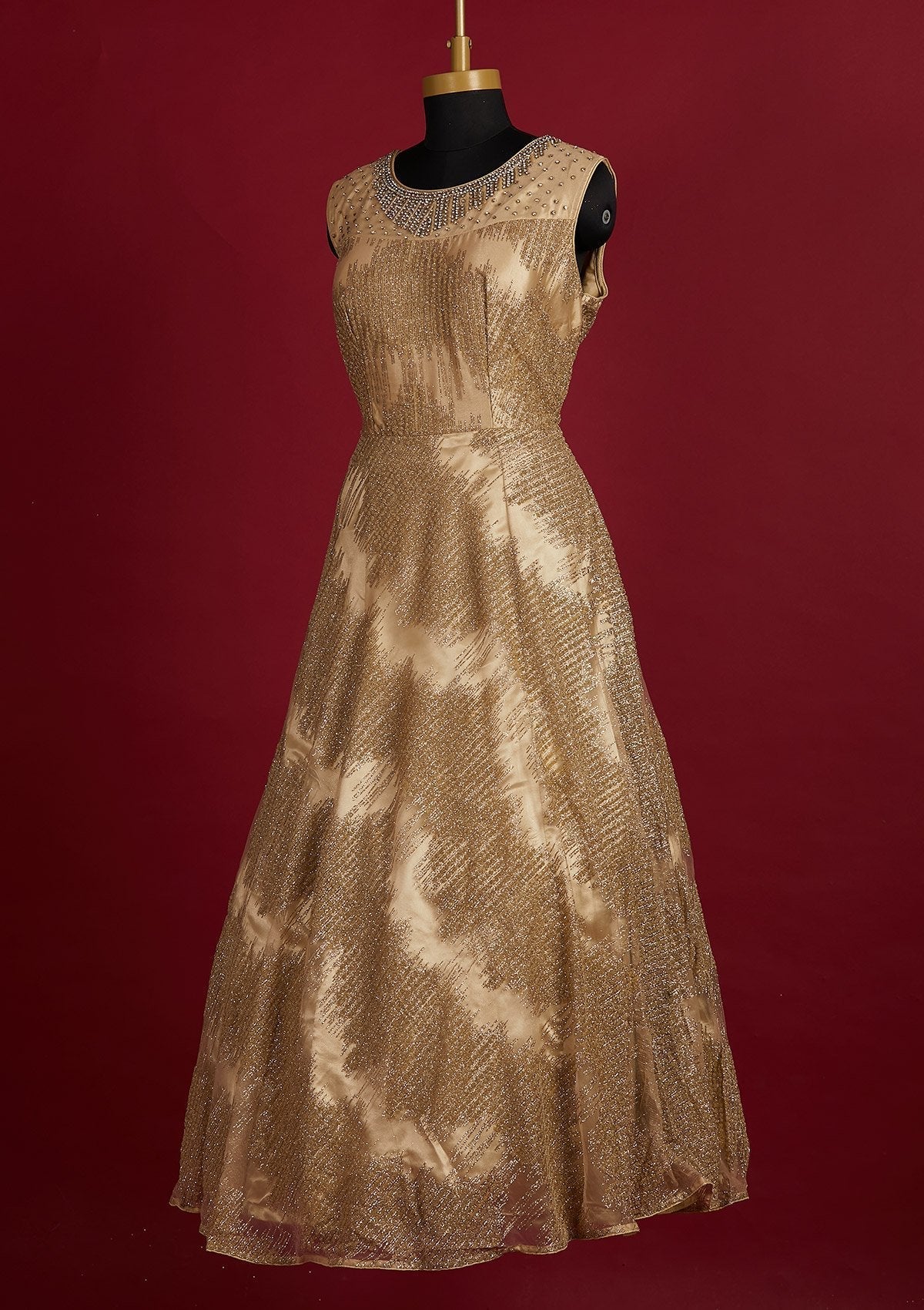 Gold Glitter Net Designer Gown - Koskii