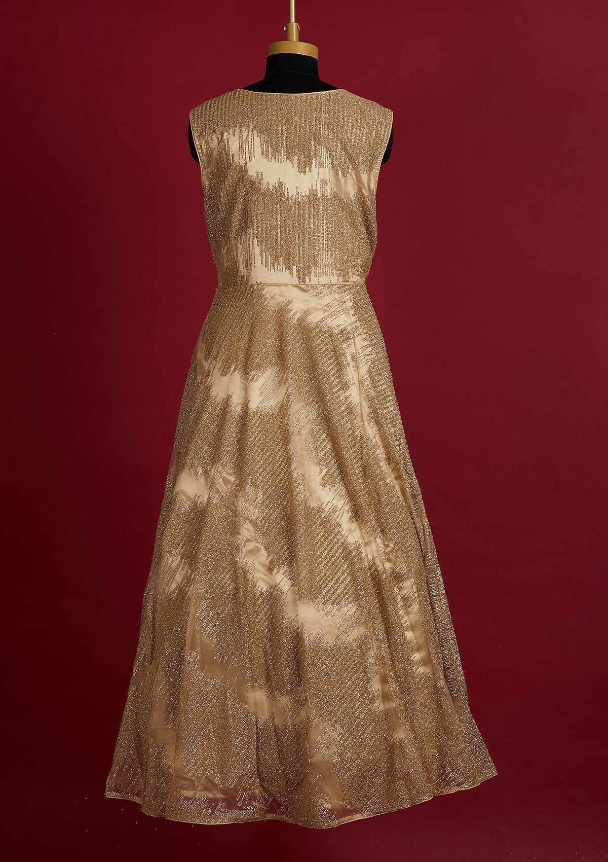 Gold Glitter Net Designer Gown - Koskii