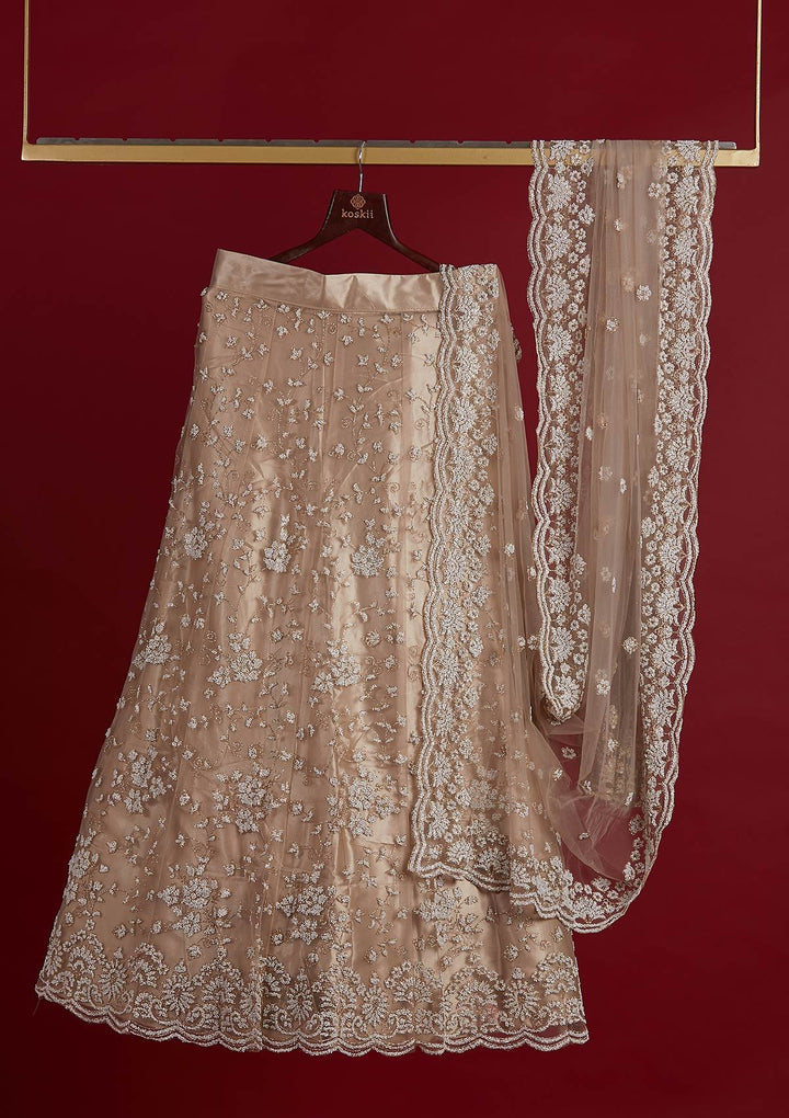 Gold Glitter Net Designer Semi-Stitched Lehenga - koskii