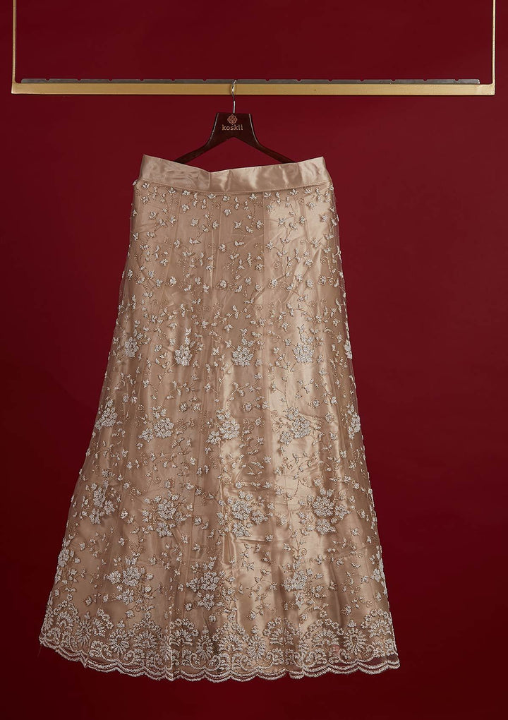 Gold Glitter Net Designer Semi-Stitched Lehenga - koskii