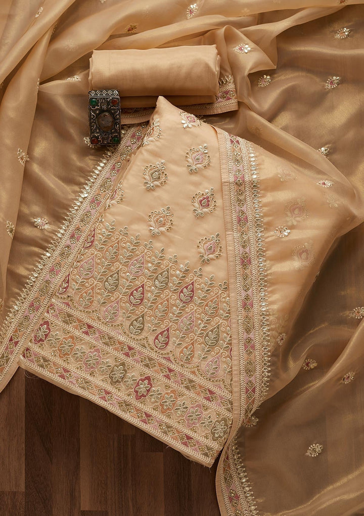 Gold Gotapatti Georgette Unstitched Salwar Suit-Koskii