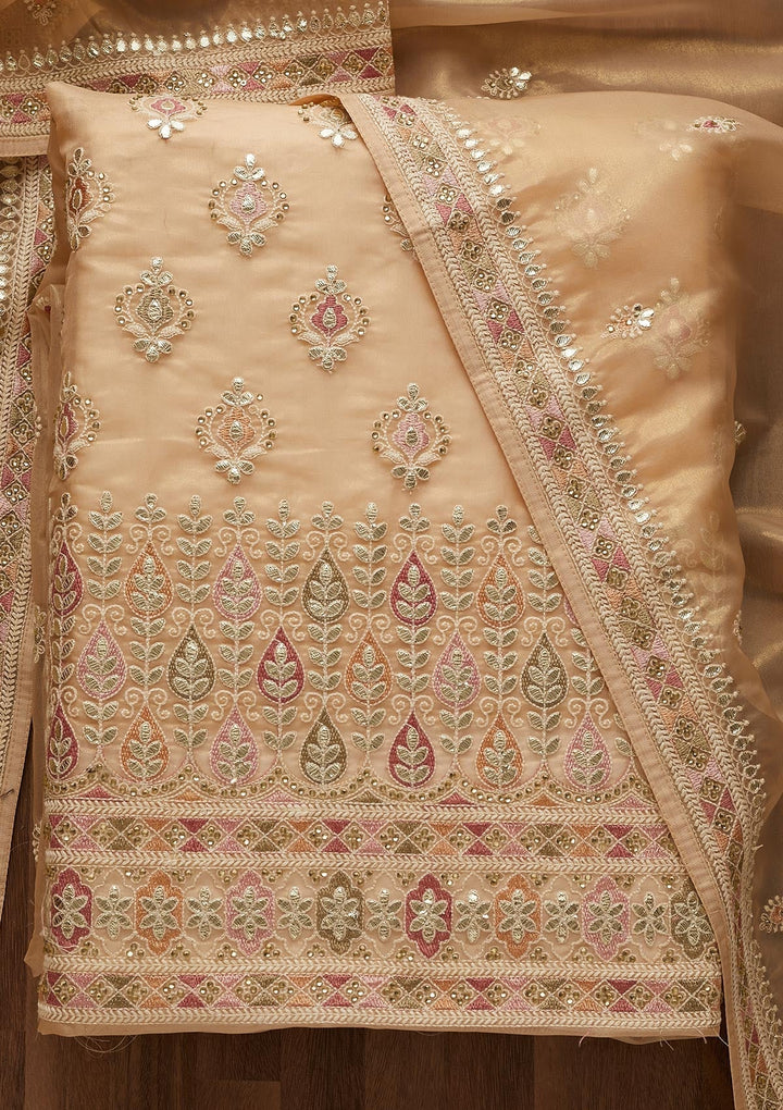 Gold Gotapatti Georgette Unstitched Salwar Suit-Koskii