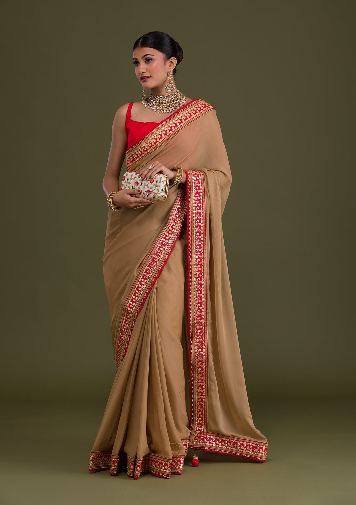 Gold Gotapatti Georgette Saree-Koskii