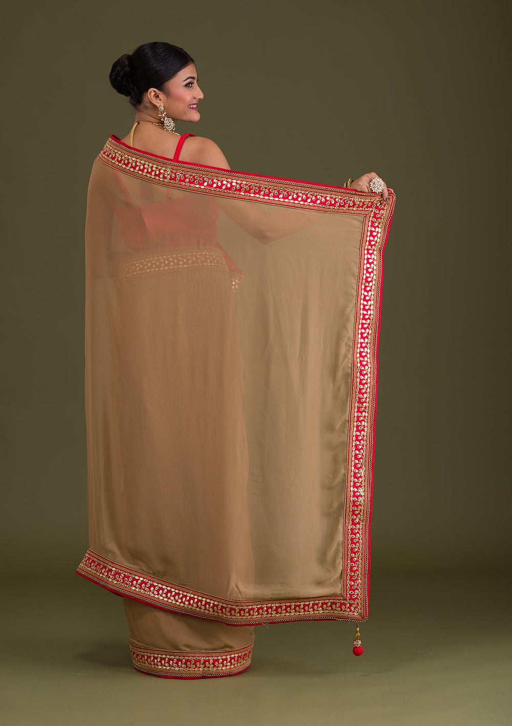 Gold Gotapatti Georgette Unstitched Saree-Koskii
