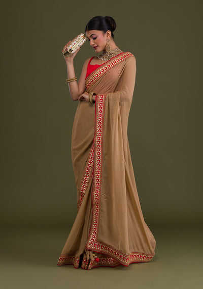 Gold Gotapatti Georgette Unstitched Saree-Koskii
