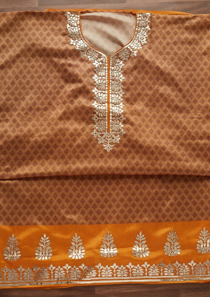 Gold Gotapatti Semi Crepe Designer Unstitched Salwar Suit - Koskii