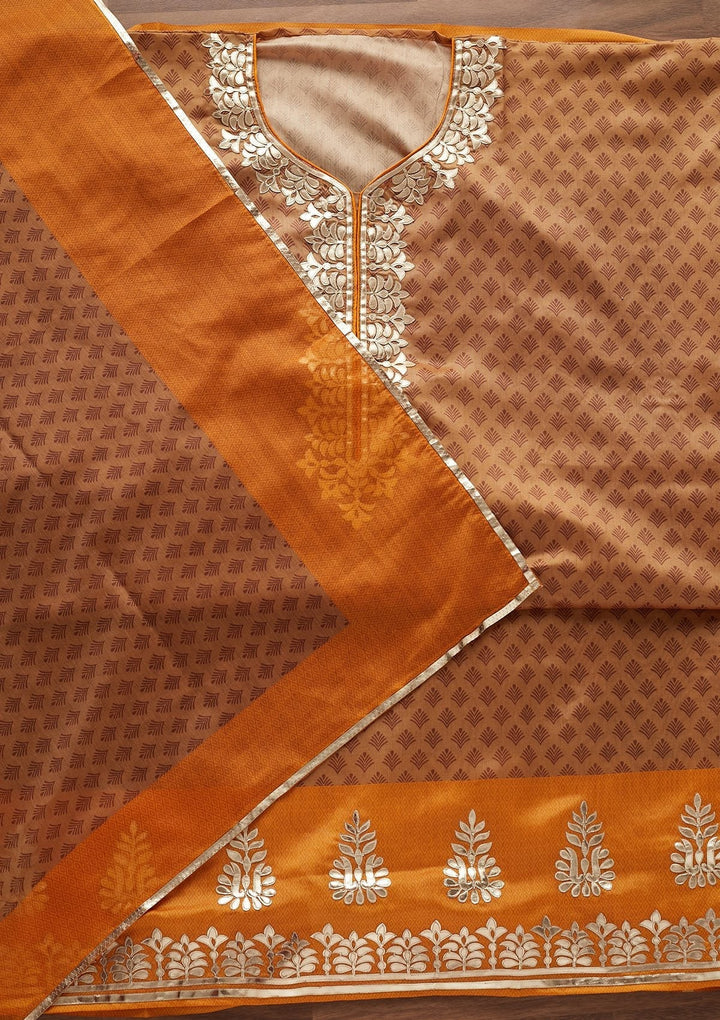 Gold Gotapatti Semi Crepe Designer Unstitched Salwar Suit - Koskii