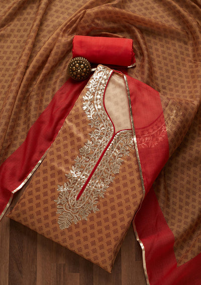 Gold Gotapatti Semi Crepe Unstitched Salwar Suit- Koskii
