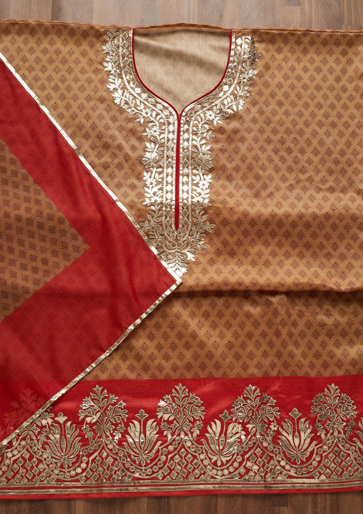 Gold Gotapatti Semi Crepe Unstitched Salwar Suit - Koskii