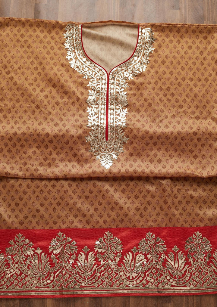 Gold Gotapatti Semi Crepe Unstitched Salwar Suit - Koskii