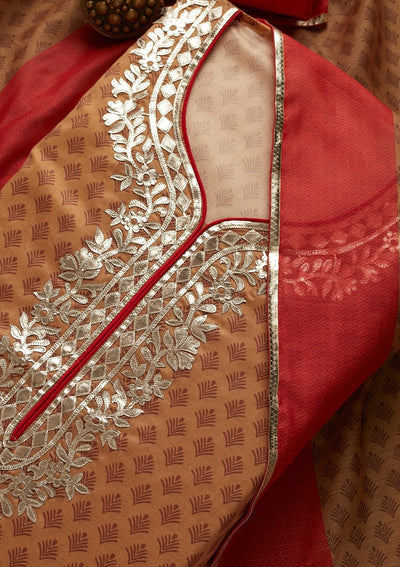 Gold Gotapatti Semi Crepe Unstitched Salwar Suit - Koskii