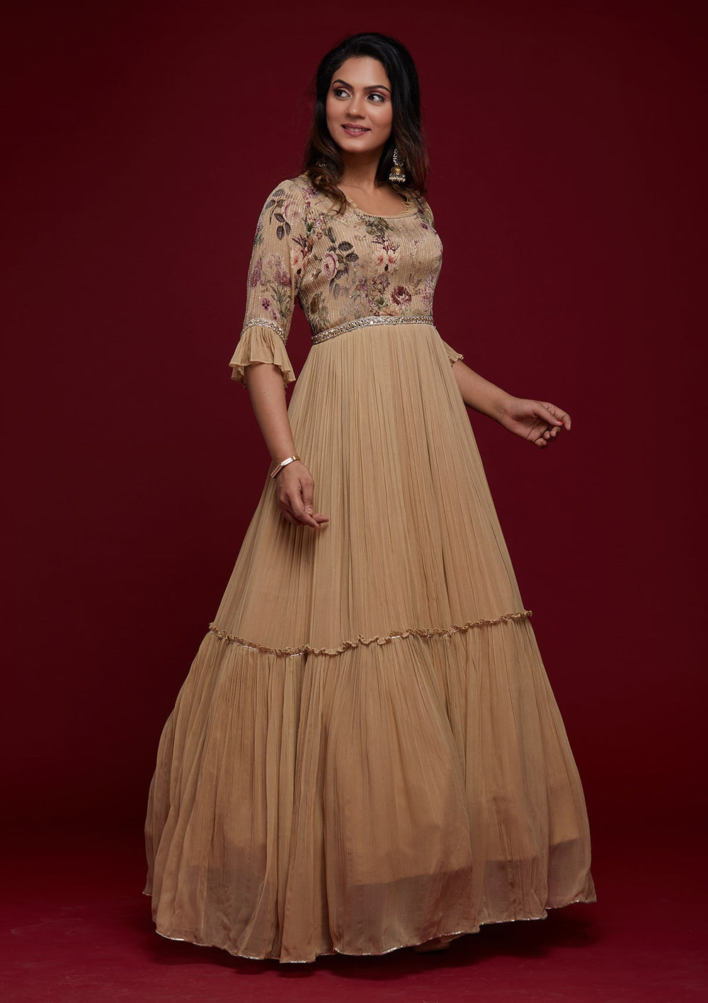 Gold Mirrorwork Georgette Designer Salwar Suit - Koskii