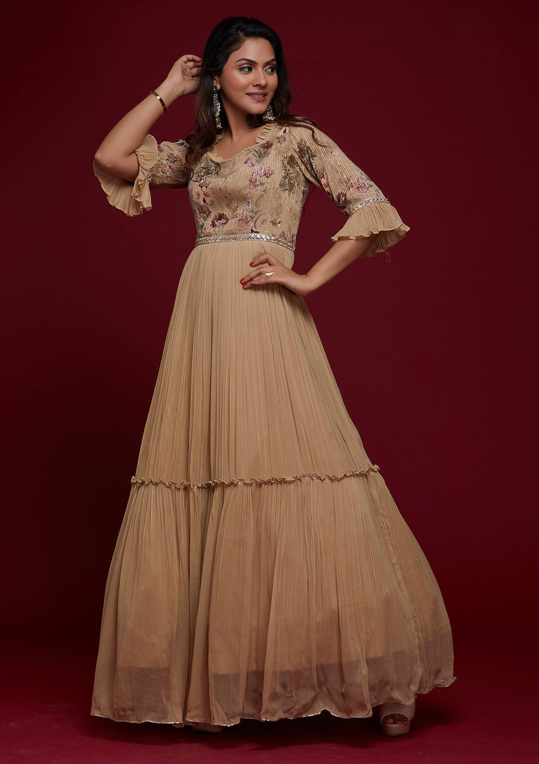 Gold Mirrorwork Georgette Designer Salwar Suit - Koskii