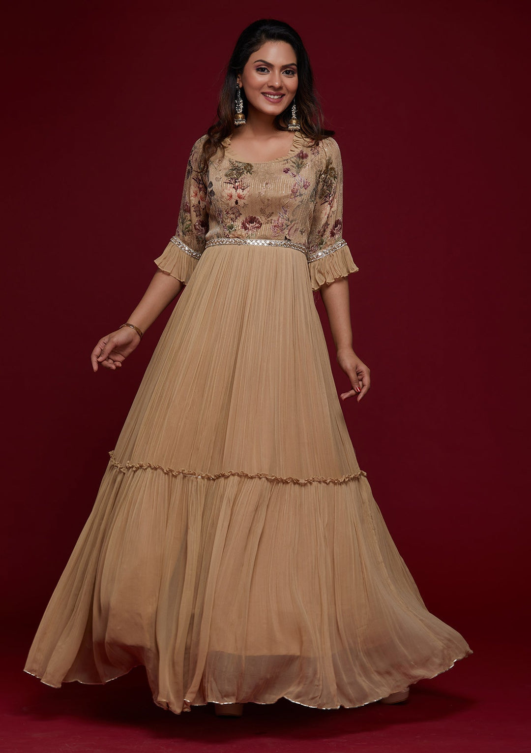Gold Mirrorwork Georgette Designer Salwar Suit - Koskii