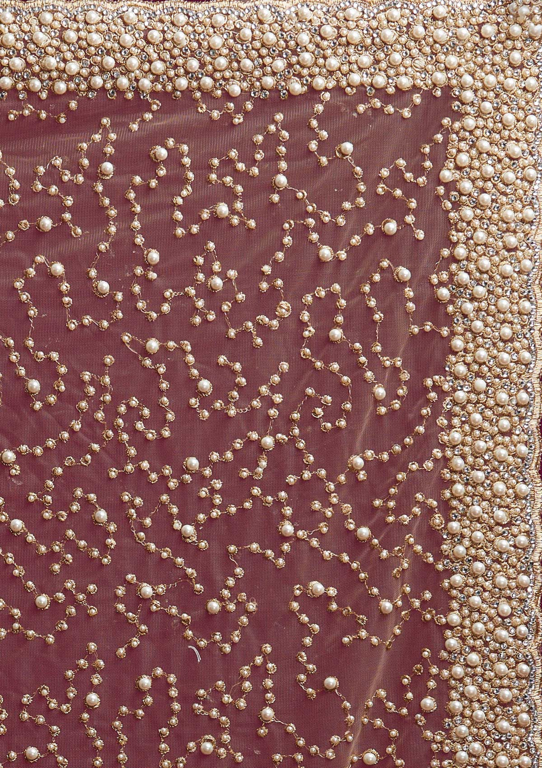 Gold Pearlwork Net Designer Saree - koskii