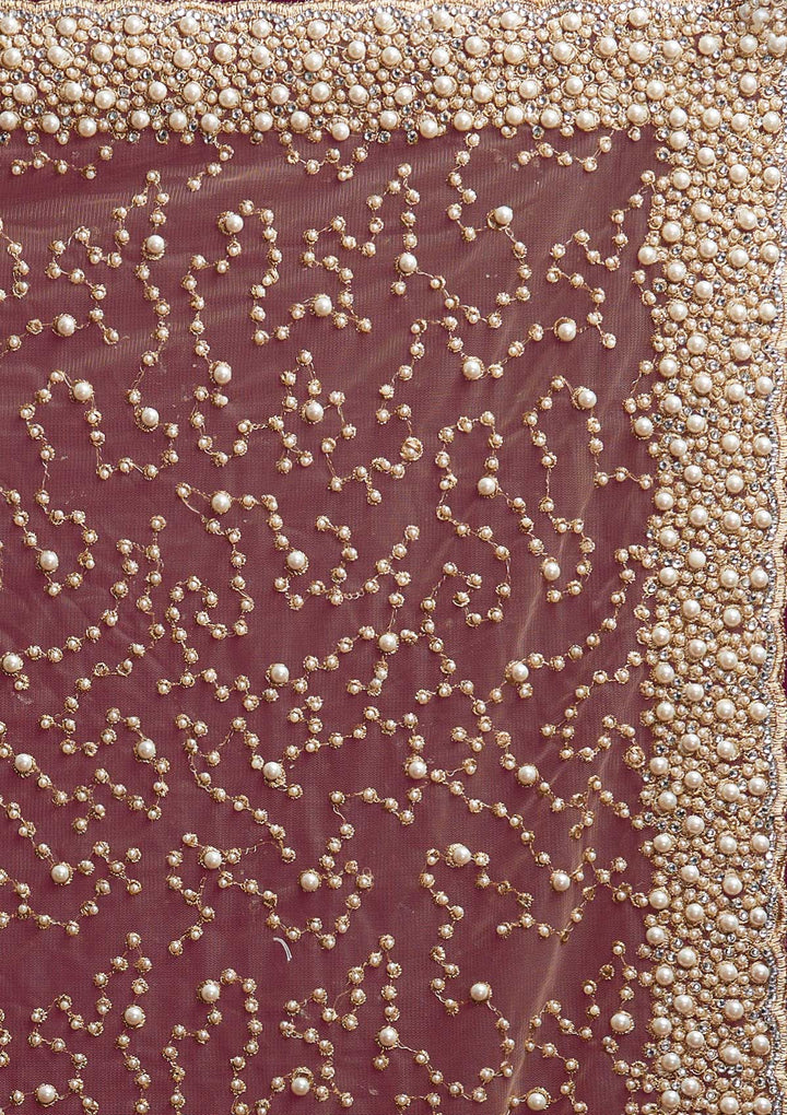 Gold Pearlwork Net Designer Saree - koskii
