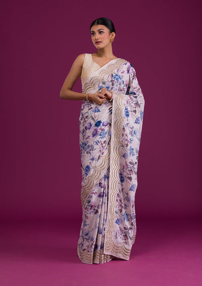 Gold Printed Semi Crepe Saree-Koskii