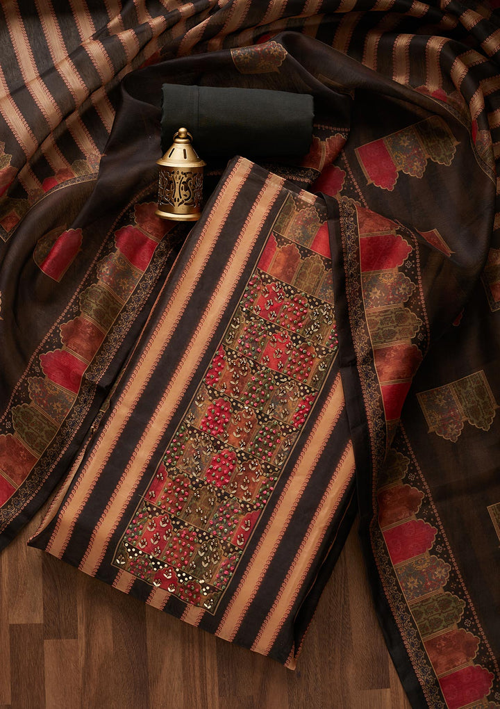 Gold Sequins Chanderi Designer Unstitched Salwar Suit - Koskii