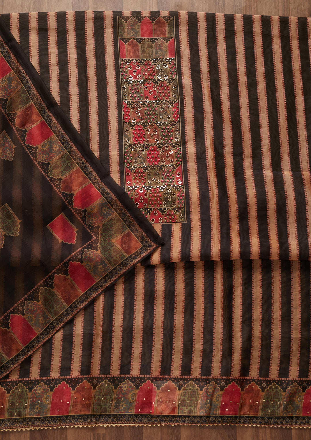 Gold Sequins Chanderi Designer Unstitched Salwar Suit - Koskii