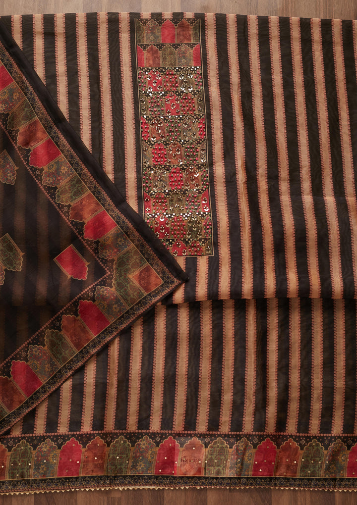 Gold Sequins Chanderi Designer Unstitched Salwar Suit - Koskii