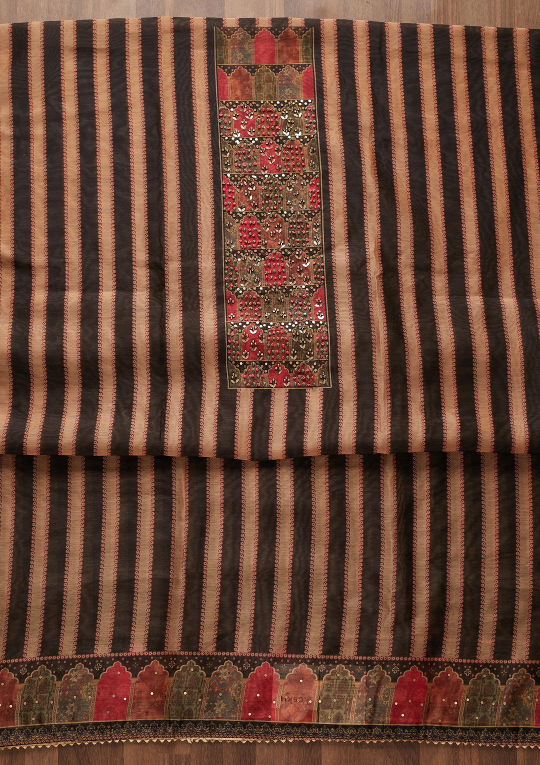 Gold Sequins Chanderi Designer Unstitched Salwar Suit - Koskii