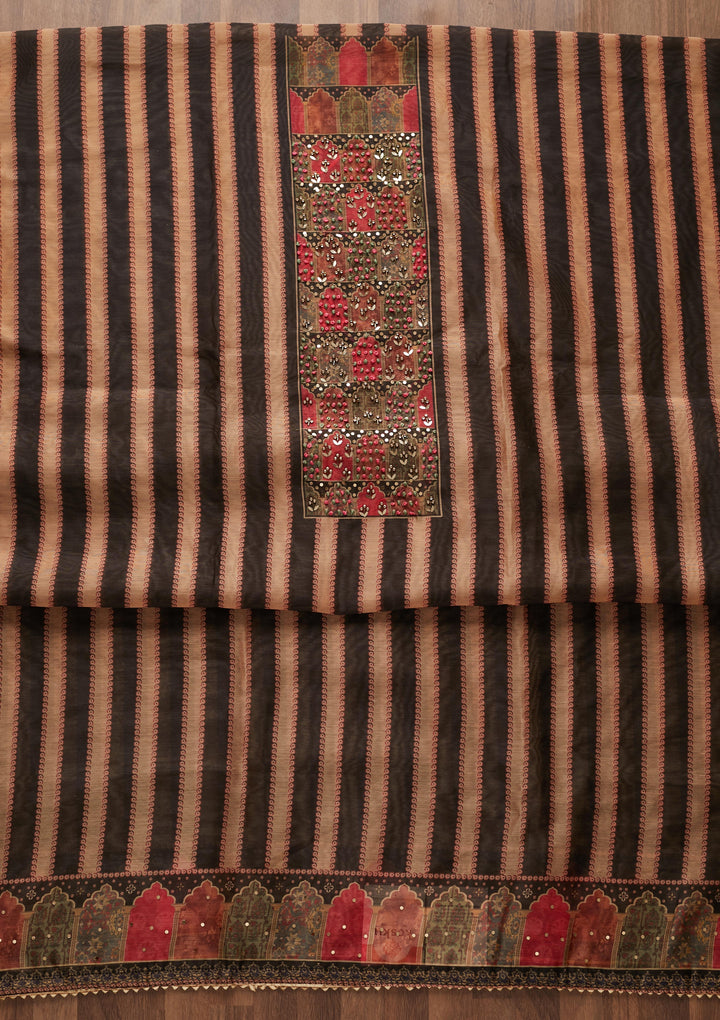 Gold Sequins Chanderi Designer Unstitched Salwar Suit - Koskii