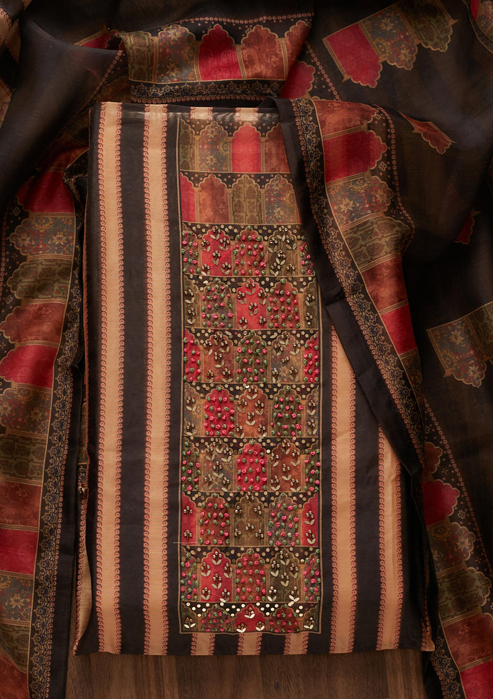 Gold Sequins Chanderi Designer Unstitched Salwar Suit - Koskii