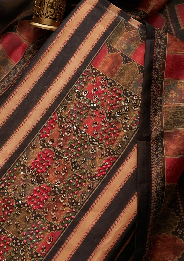 Gold Sequins Chanderi Designer Unstitched Salwar Suit - Koskii