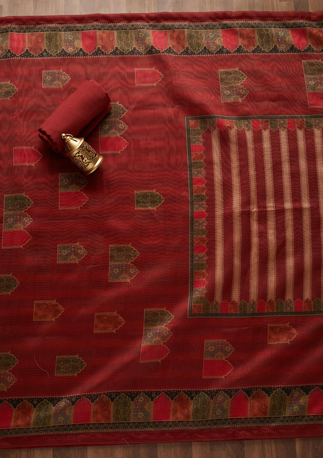 Maroon Sequins Chanderi Designer Unstitched Salwar Suit - Koskii