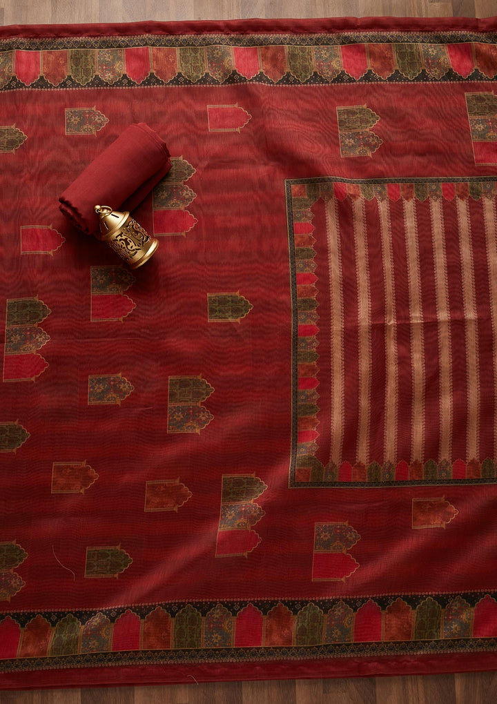 Maroon Sequins Chanderi Designer Unstitched Salwar Suit - Koskii