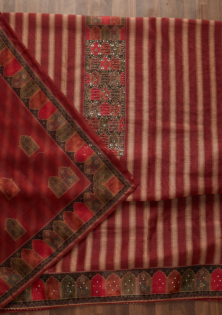 Maroon Sequins Chanderi Designer Unstitched Salwar Suit - Koskii